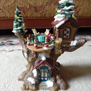 Christmas Village LightUp Ceramic Elf Party in Tree House Terrace